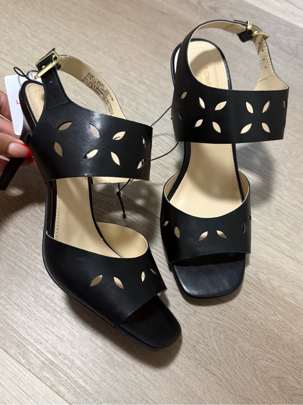Liz Claiborne Black Laser-Cut Block Heel Sandals